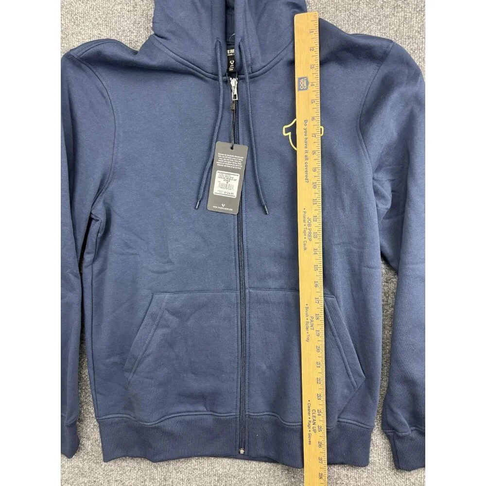 True‎ Religion Hoodie Mens Medium Blue Full Zip Fleece Sweatshirt World Tour